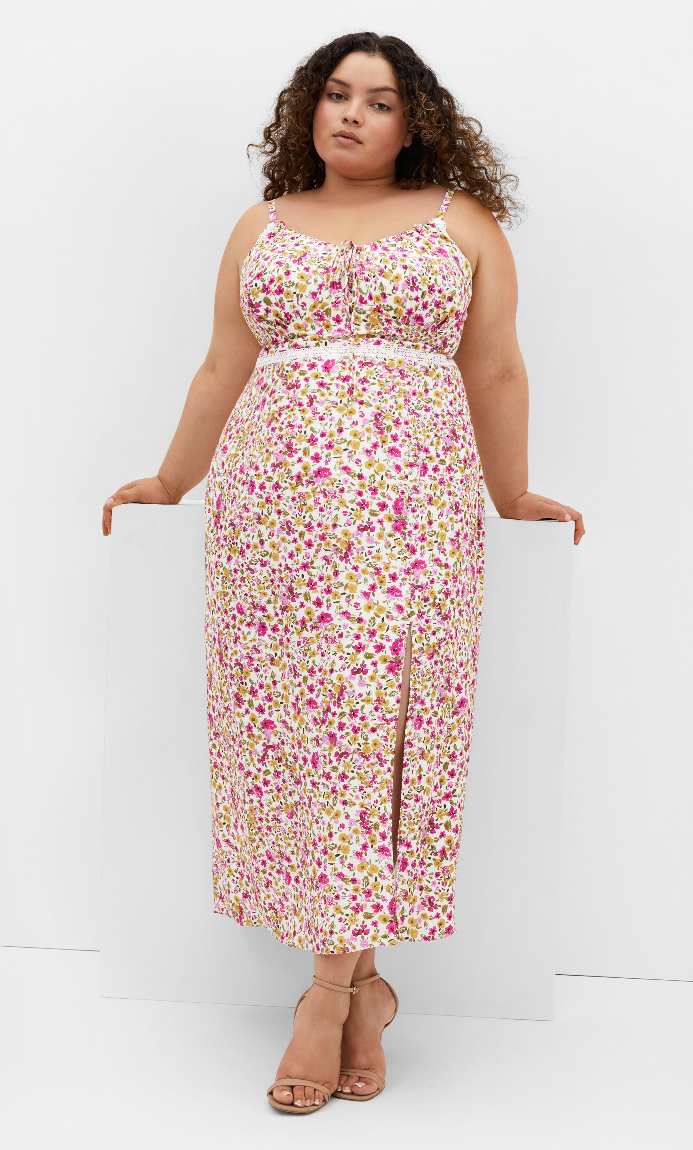 Sweet Floral Maxi Dress - print, WHITE, hi-res image number 0