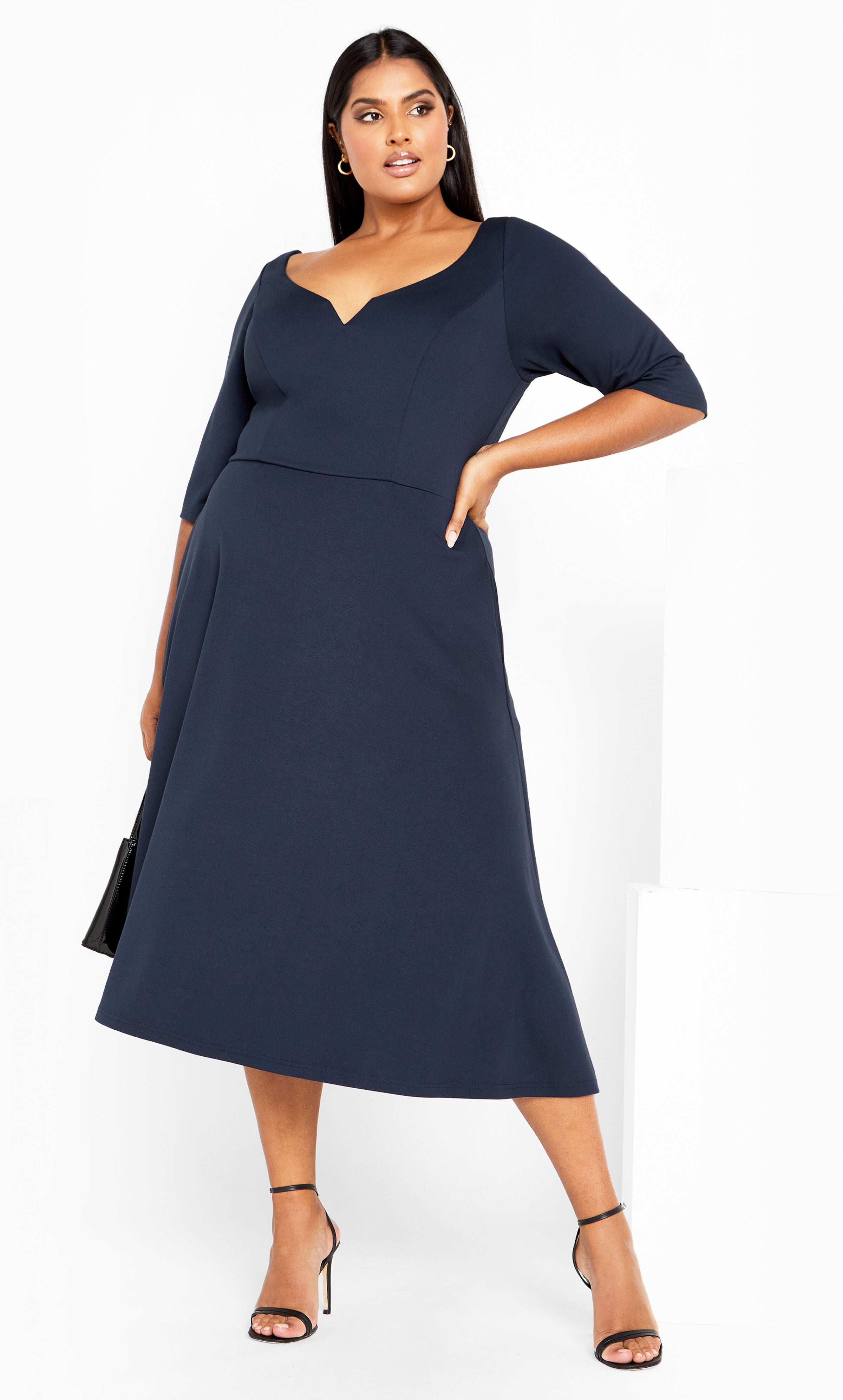Cute Girl Elbow Sleeve Dress - navy, NAVY, hi-res image number 0