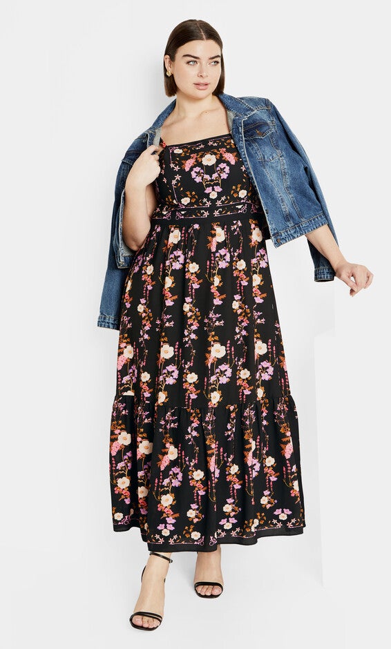 Molly Print Maxi Dress - black, BOUQUET, alternate image number 4