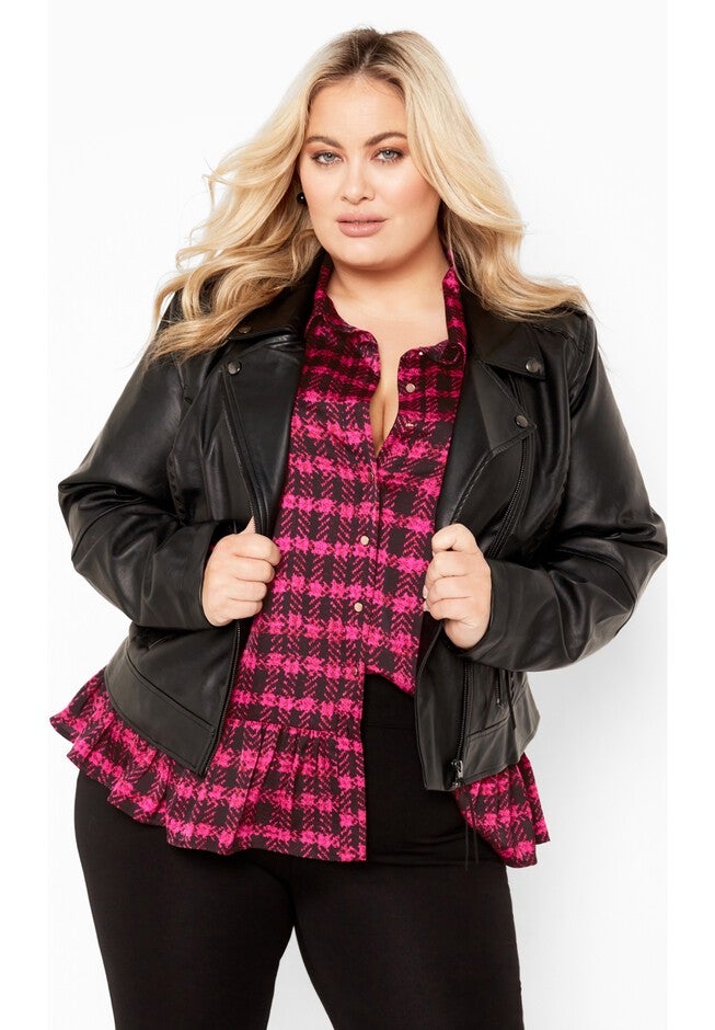 Gracie Full Sleeves Ruffle Shirt, PINK CHECK, hi-res image number 0