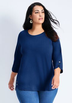 Sabrina Btn Dtl 3/4 Slv Top