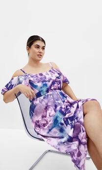 Floral Drape Midi Dress - violet