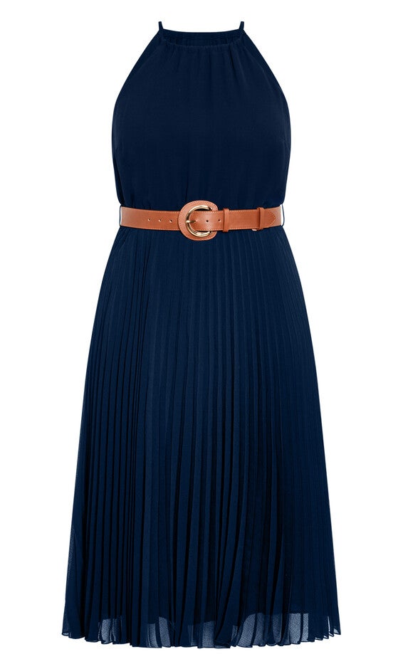 Halter Pleat Dress - navy, BLUE, alternate image number 4