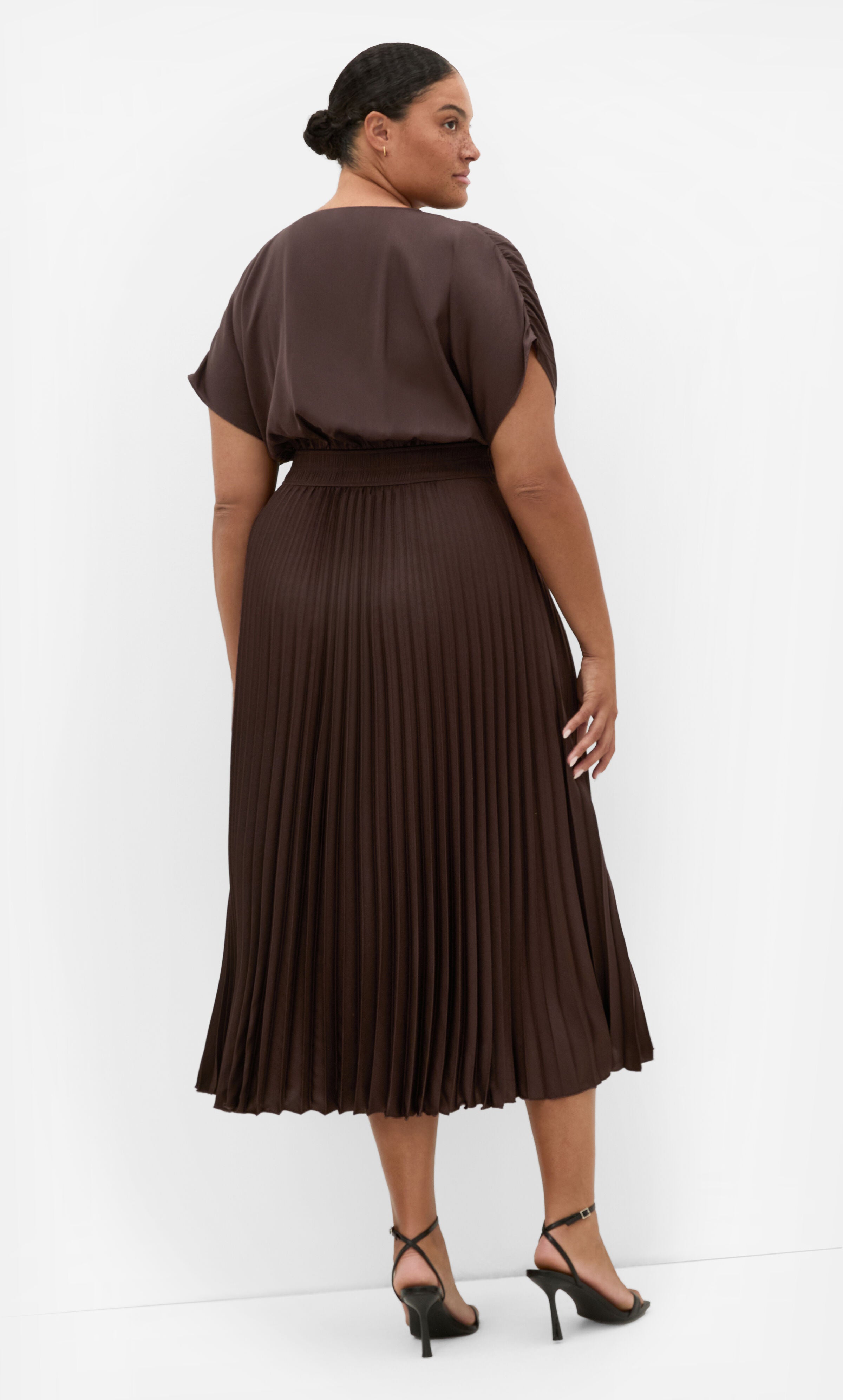 Elia Pleat Dress, BROWN, on-hover image number 1