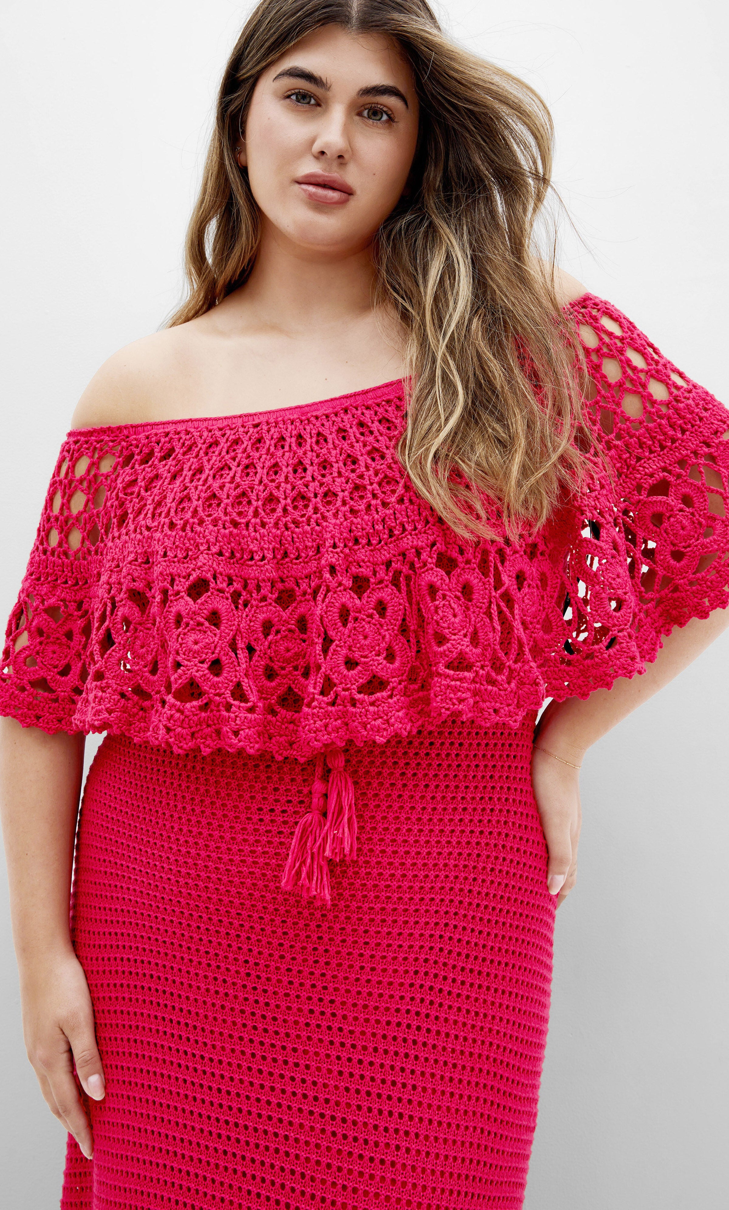 Callie Crochet Dress - raspberry, PINK, alternate image number 3