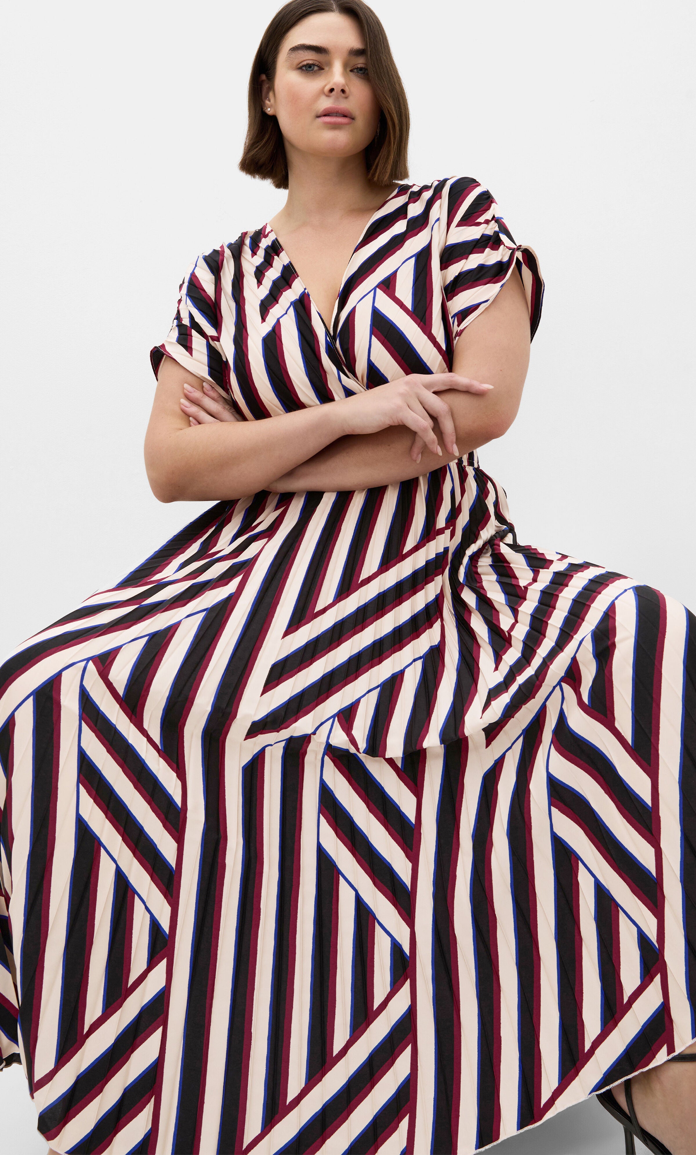 Eloisa Timeless Stripe Pleat Dress, BLACK, alternate image number 3