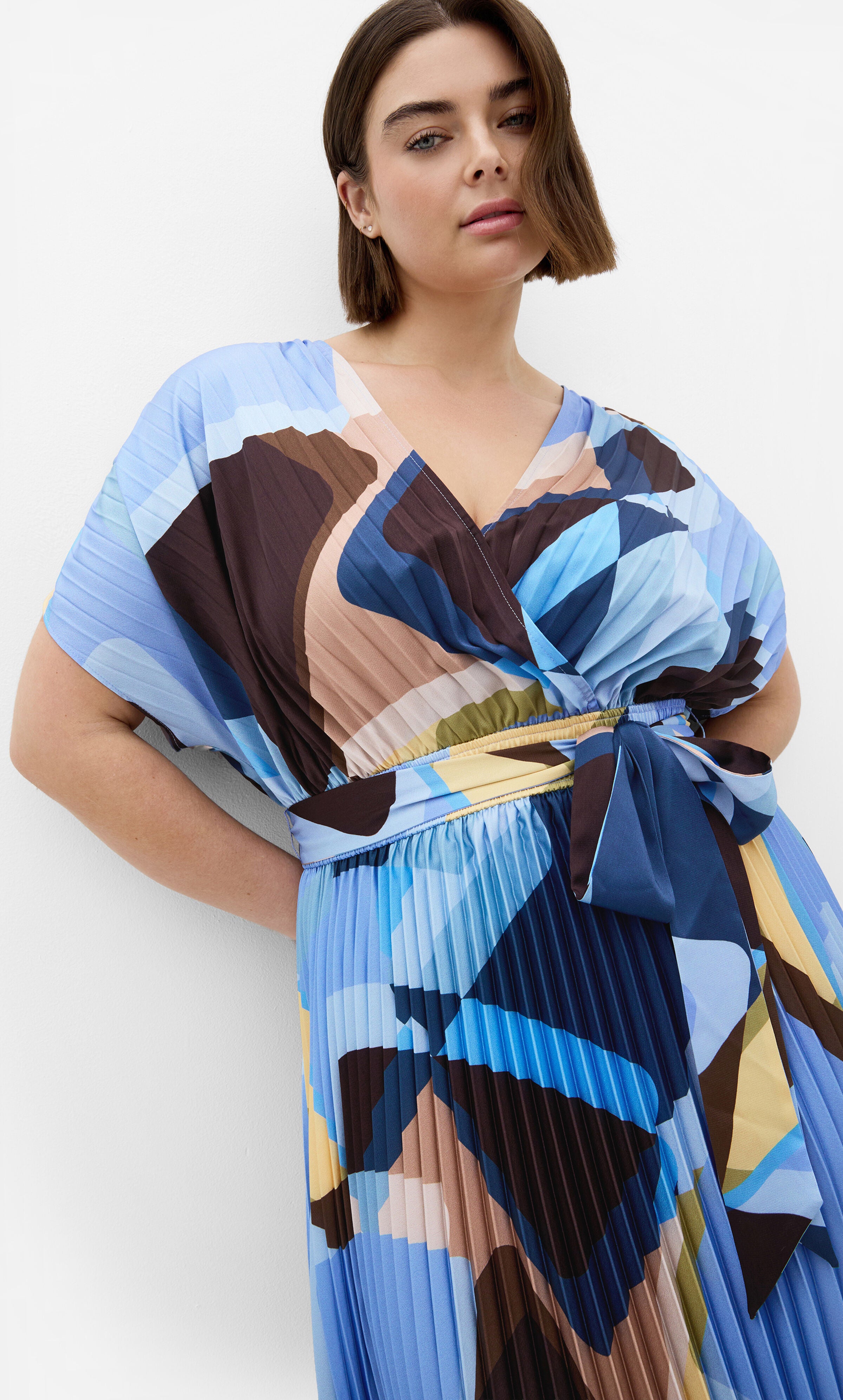 Hailey Geo Abstract Print Pleat Dress, BLUE, alternate image number 3