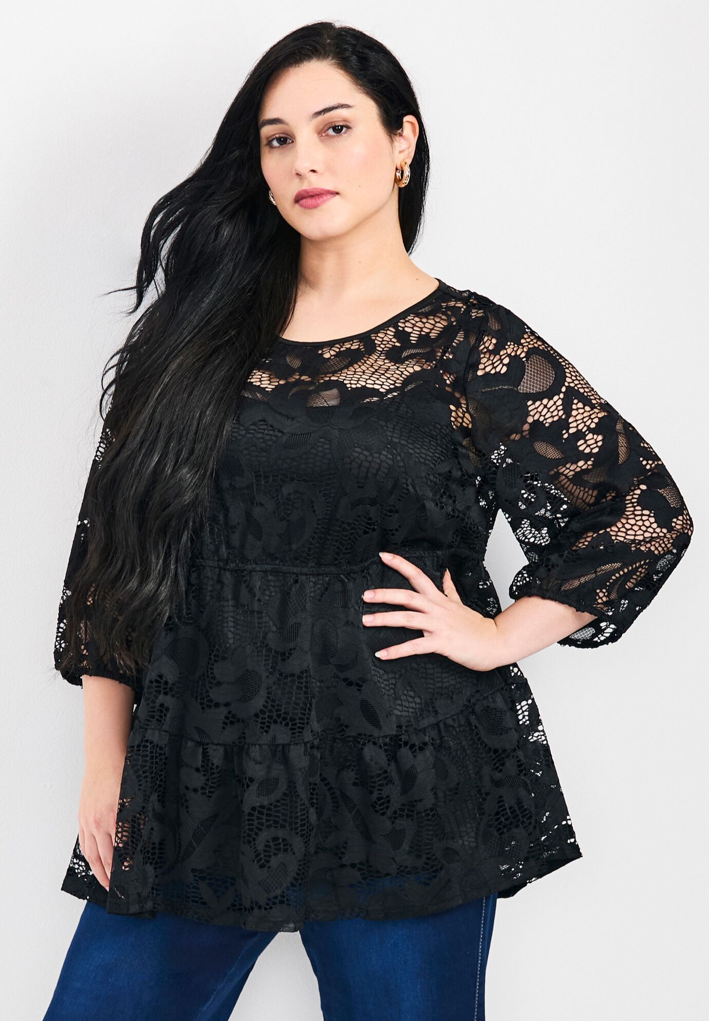 Lucille Lace Tunic, BLACK, alternate image number 2