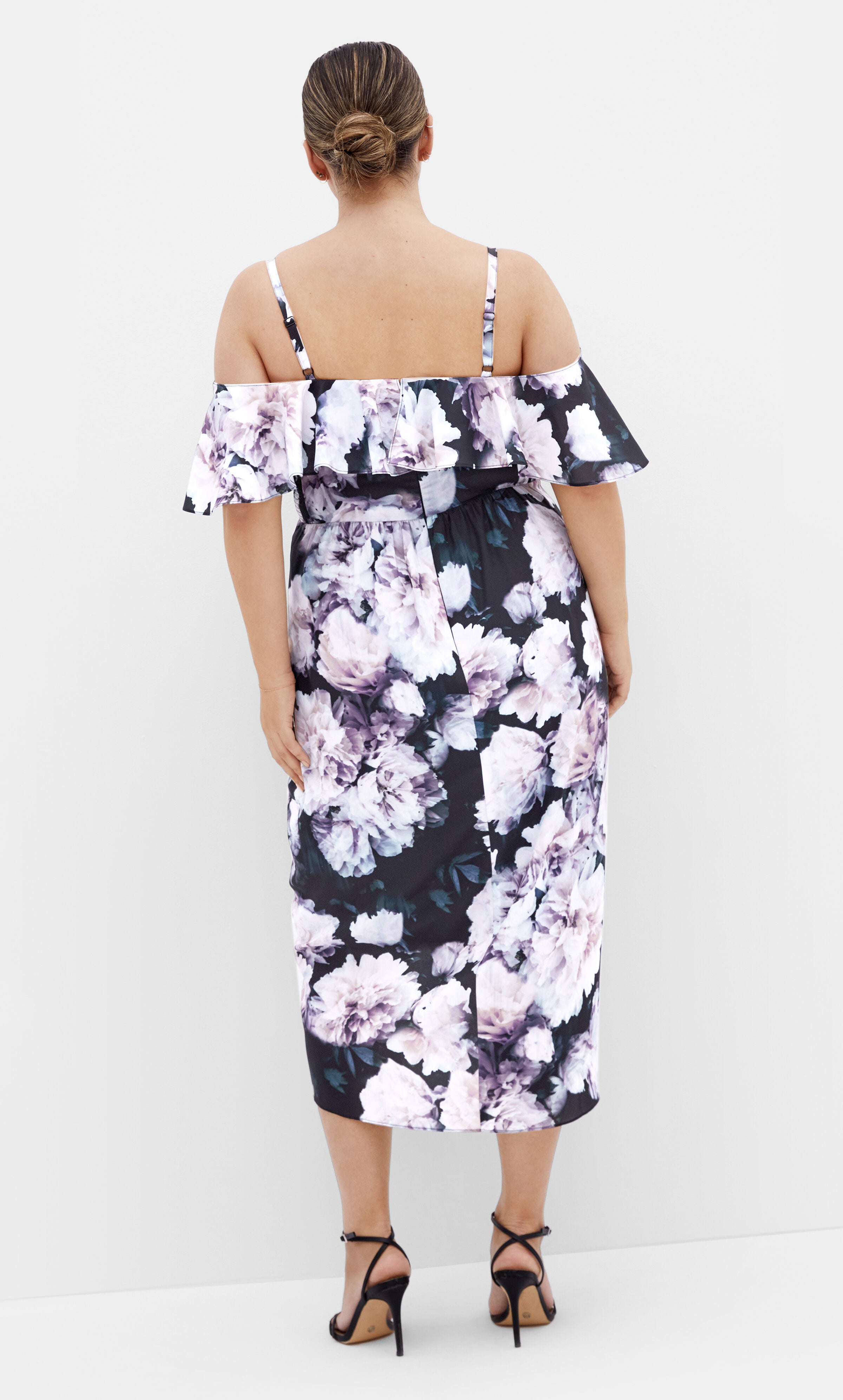 Floral Drape Midi Dress - charcoal, BLACK, alternate image number 2