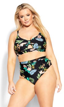 Izzy Hi Waist Print Bikini Brief - tropical foliage