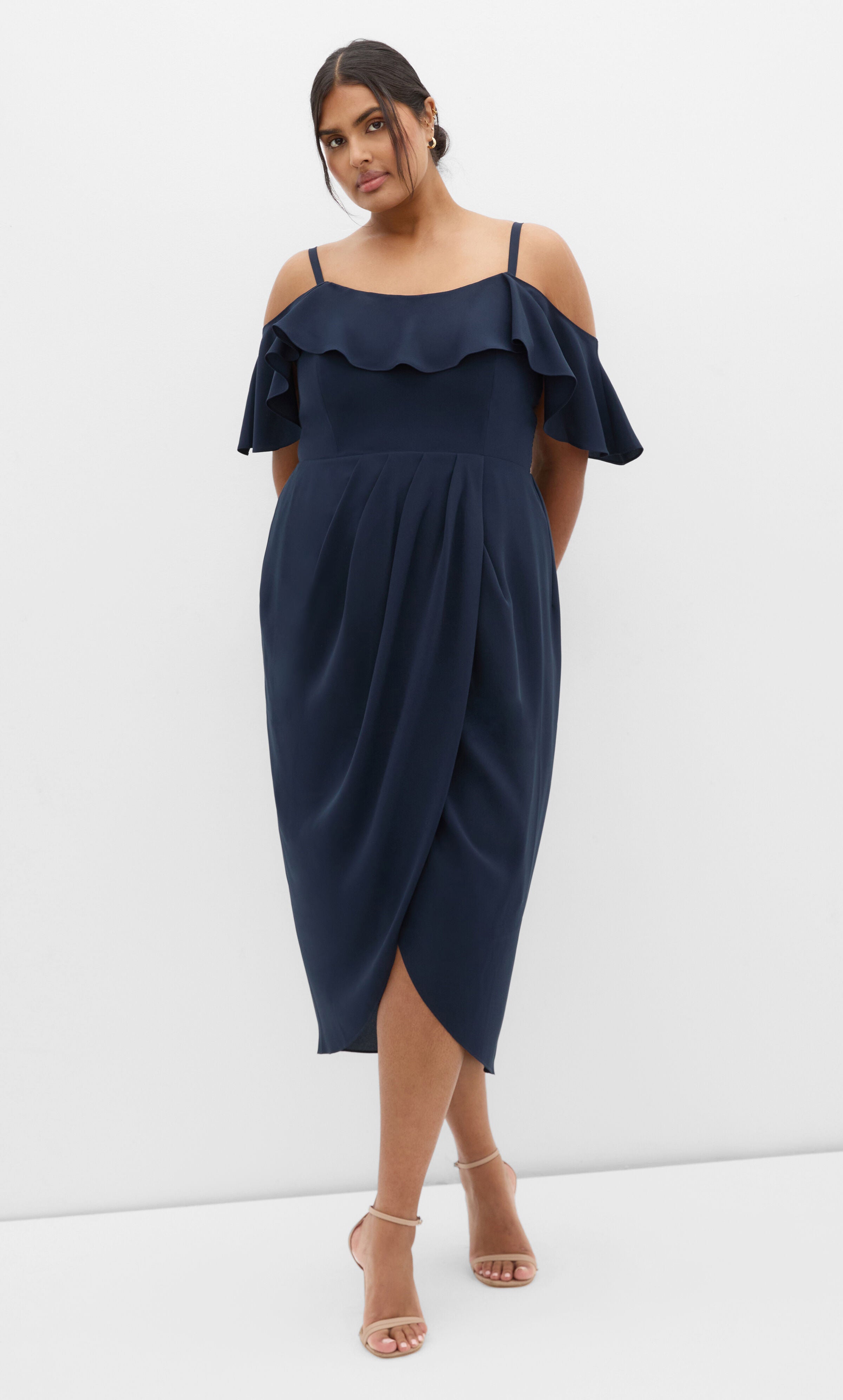 Flirtation Drape Midi Dress - navy, BLUE, hi-res image number 0