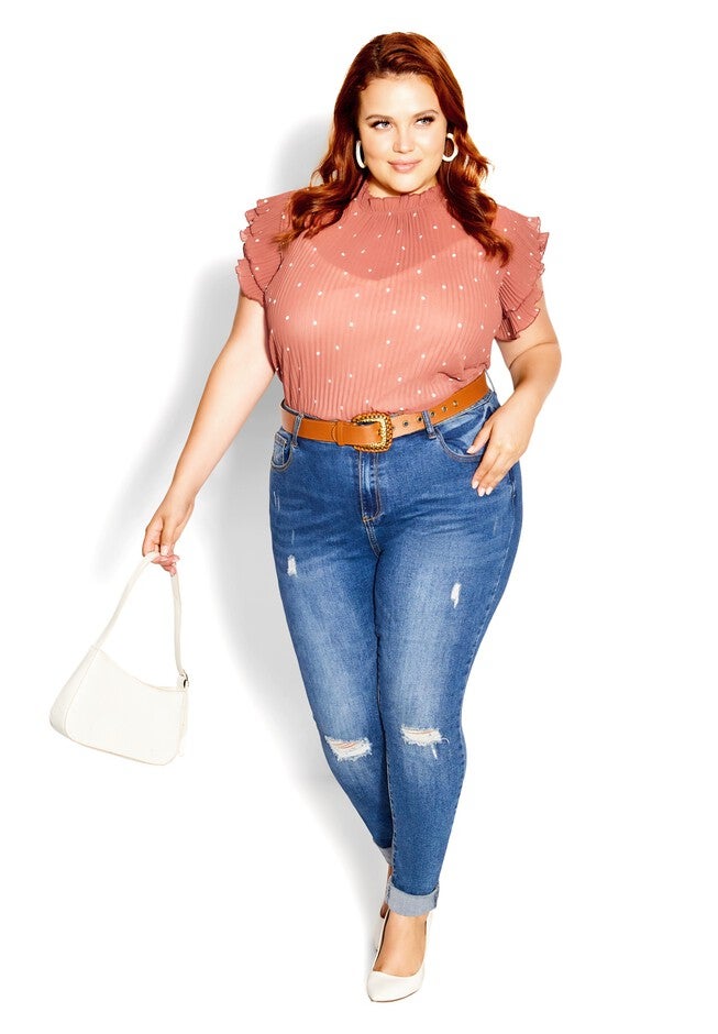 Pleated Spot Top - cinnamon, BROWN, on-hover image number 1