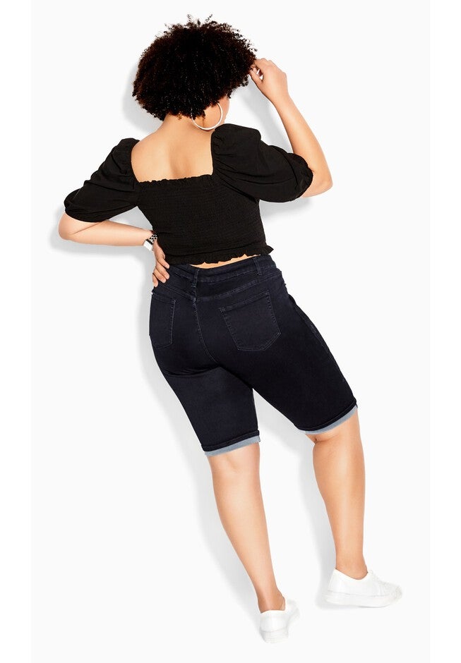 Turn Up Distressed Detail Knee Length Short - dark denim, BLUE, on-hover image number null