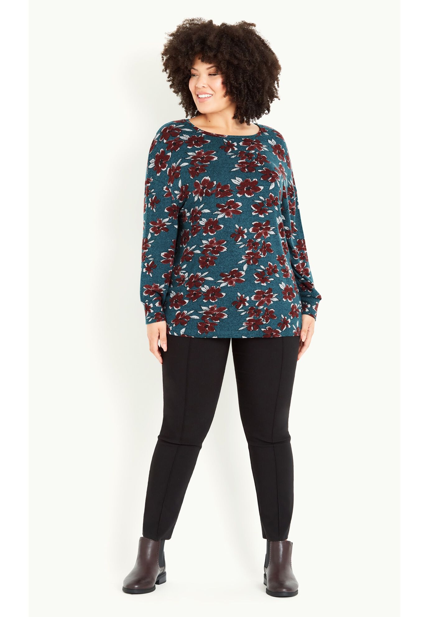 Soft Touch Floral Top, GREEN TEAL, alternate image number 2