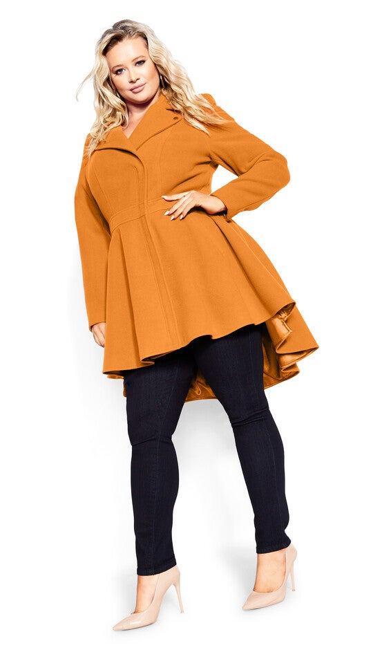 Hi Lo Frill Coat - deep caramel, YELLOW, alternate image number null