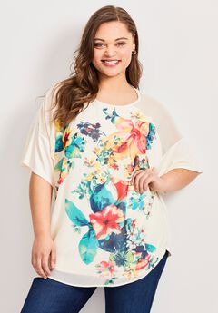 Mixed Media Floral Print Top