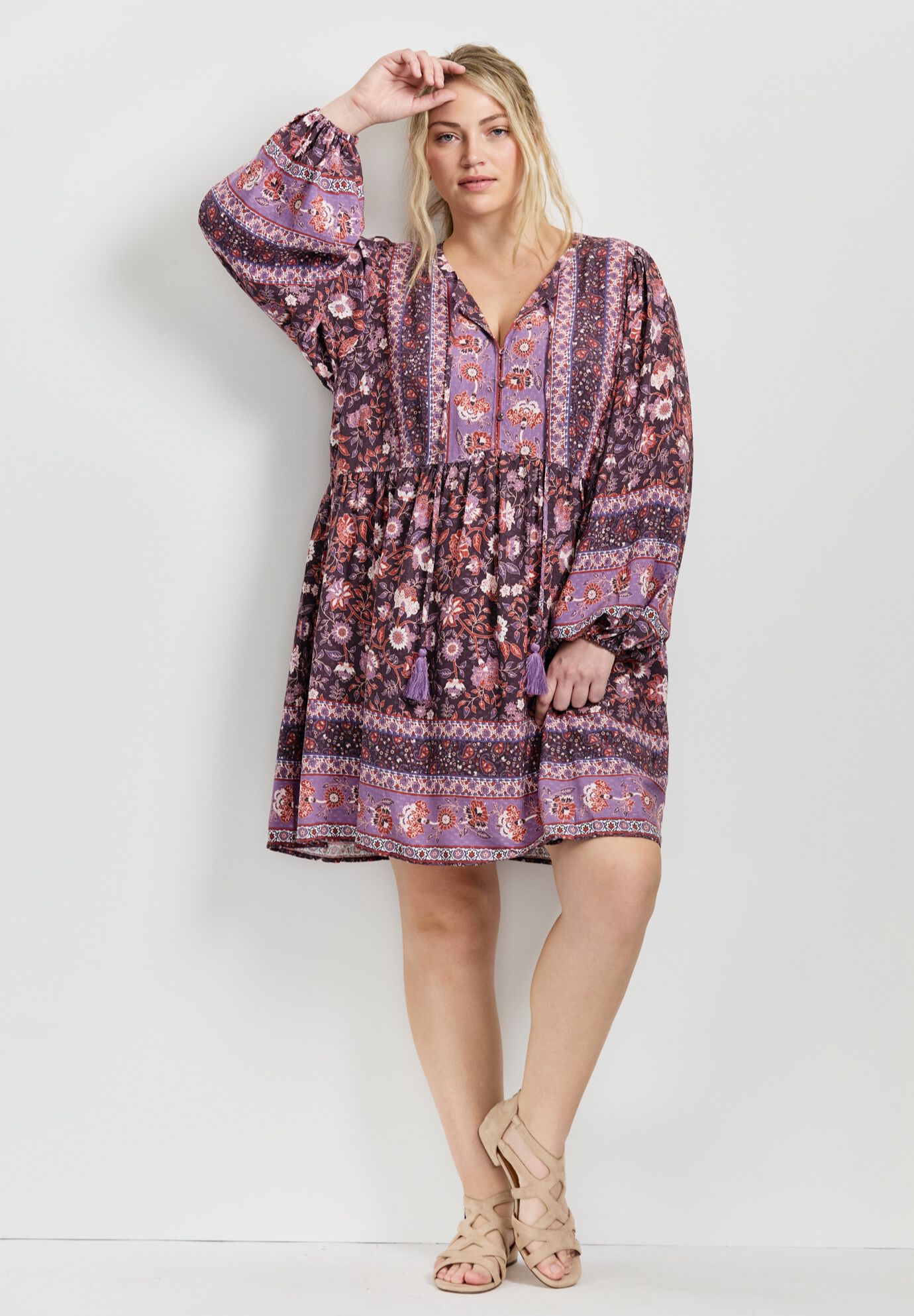 Livvy Boho Border Print Mini Dress, SPIRIT BORDER, on-hover image number 1