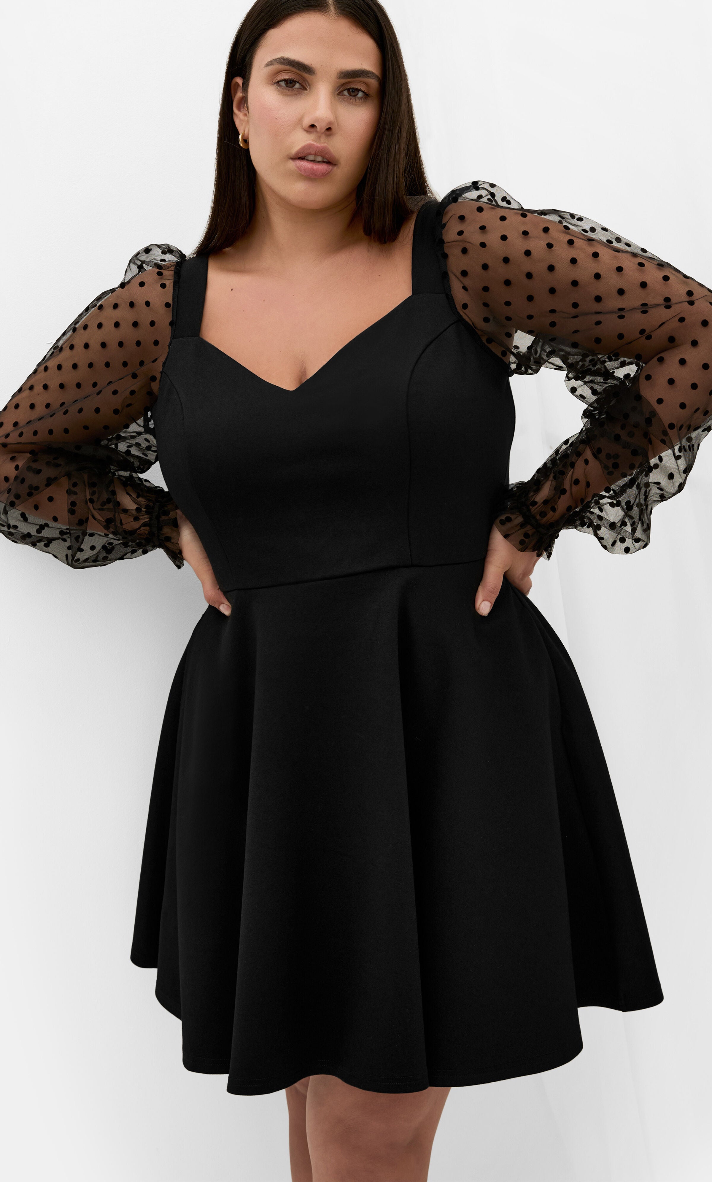 Asher Spot Sleeve Skater Dress - black, BLACK, alternate image number 2