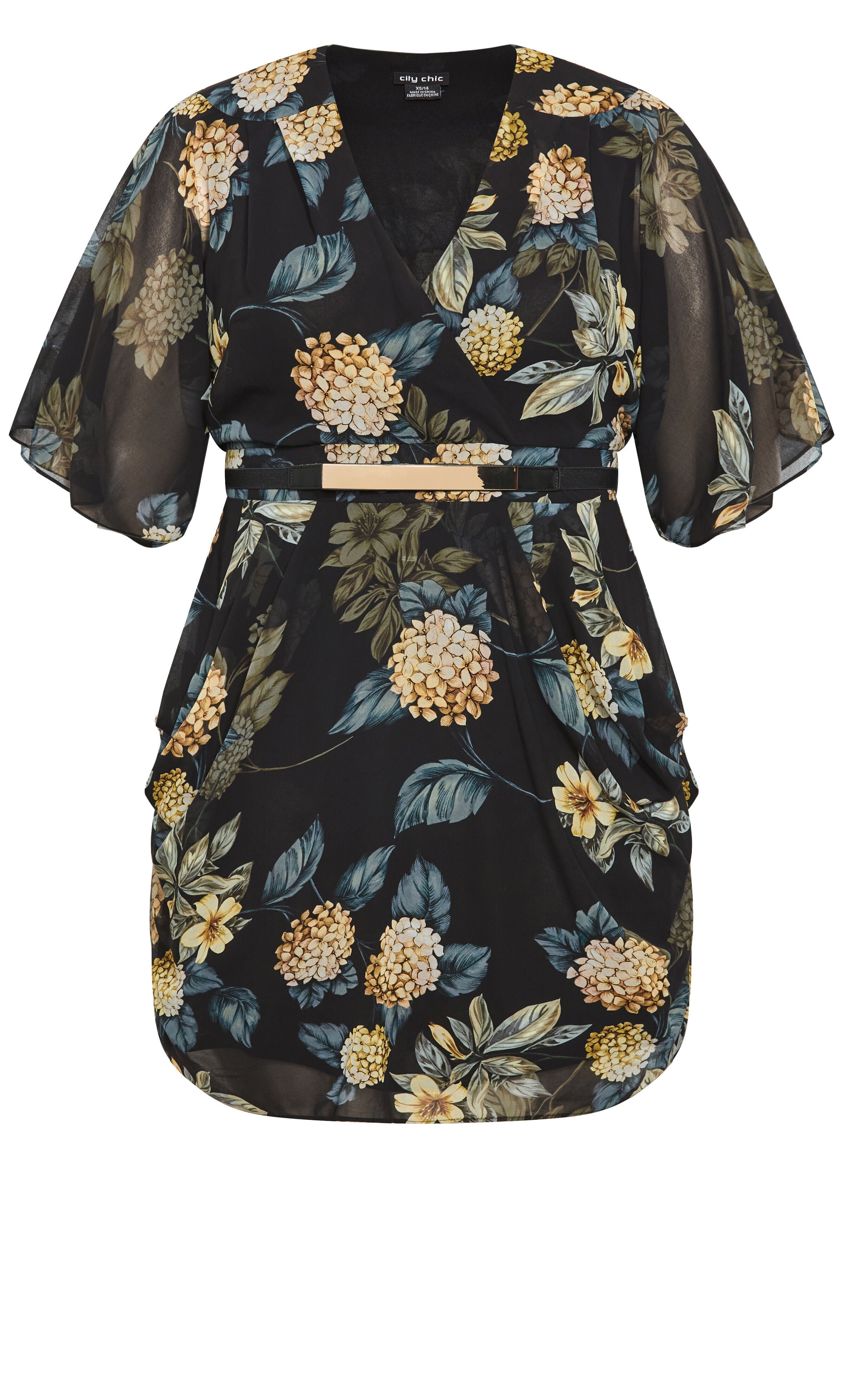 Wrap Golden Floral Dress - black, YELLOW, alternate image number 3
