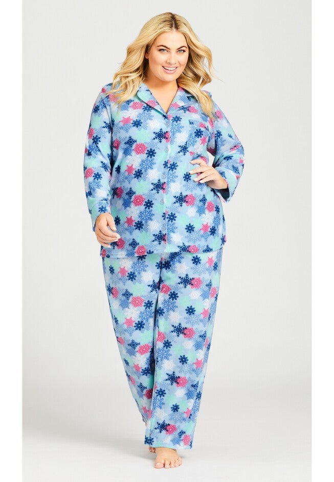 Snowflake Button Fleece Sleep Top, SNOWFLAKE PRINT, alternate image number 3