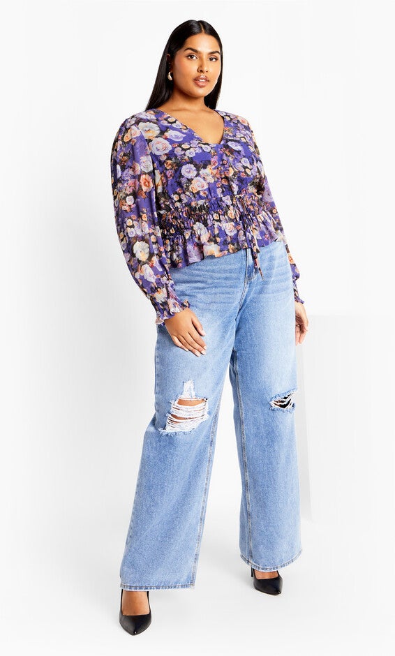 Bridgette Print Top - royal rose, PURPLE, alternate image number 1