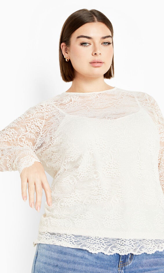 Lace Selena Top - cream, BEIGE, hi-res image number null
