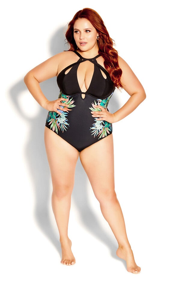 Cancun Underwire Print 1 Piece - black, BLACK, hi-res image number null