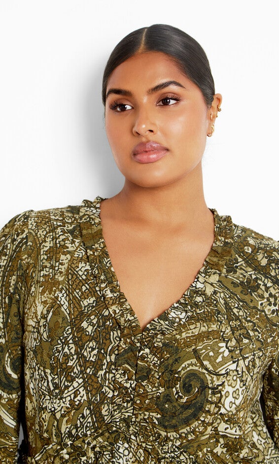 Gaia Print Dress - olive, OLIVE, alternate image number 2