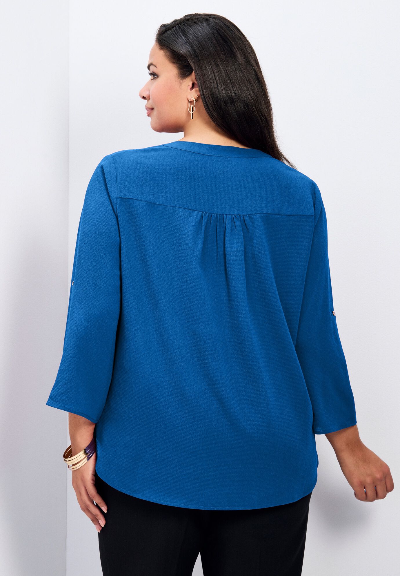 Hailey Zip Front Pintuck Blouse, COBALT, alternate image number 2