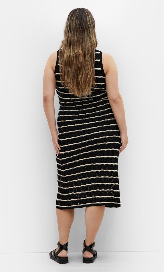 Crochet Stripe Dress - black, BLACK, alternate image number 1