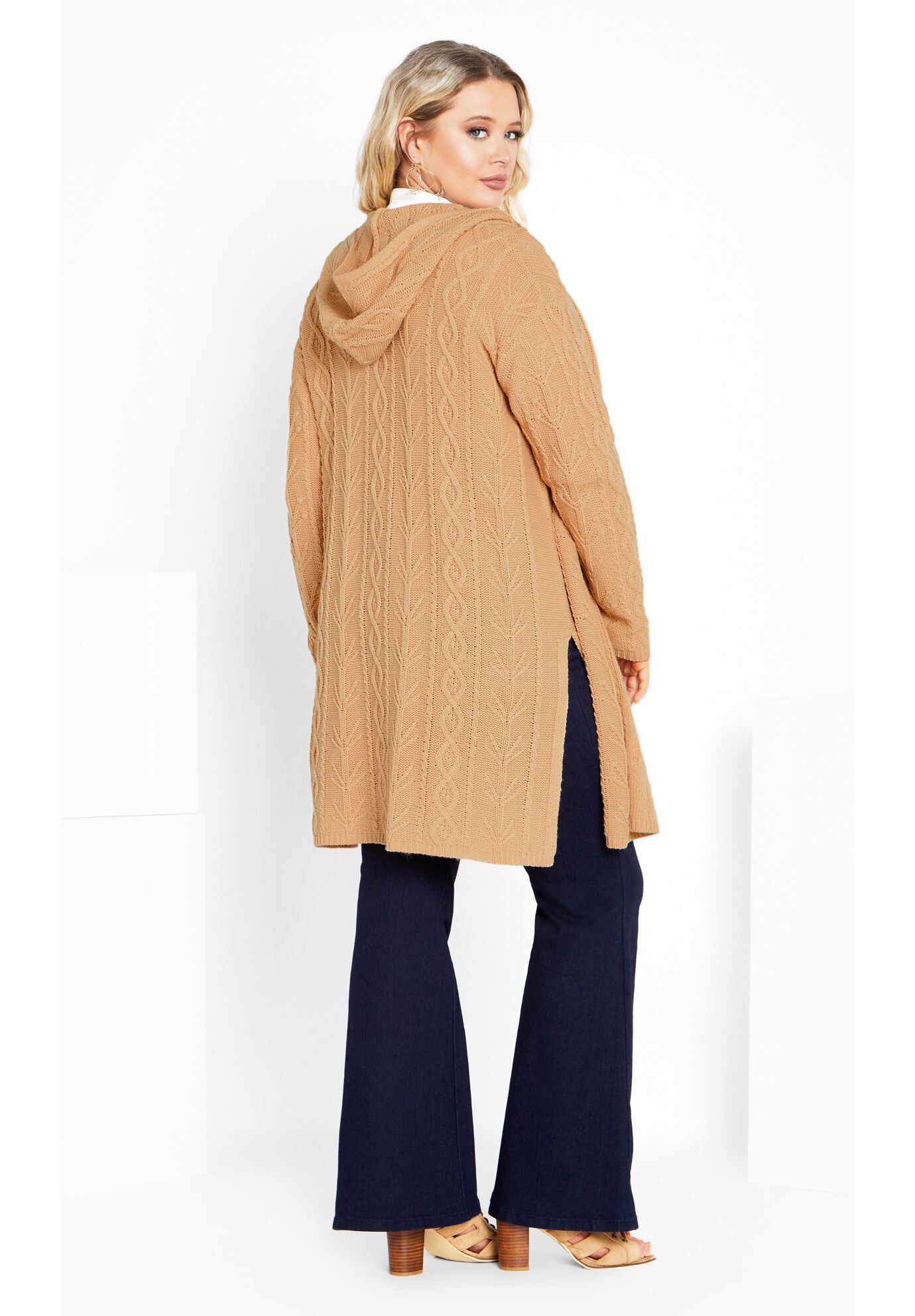Camilla Cable Knit Hooded Cardigan, LATTE, on-hover image number 1