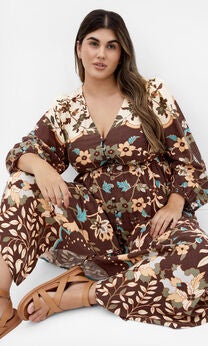 Florence Placement Maxi Dress - mocha