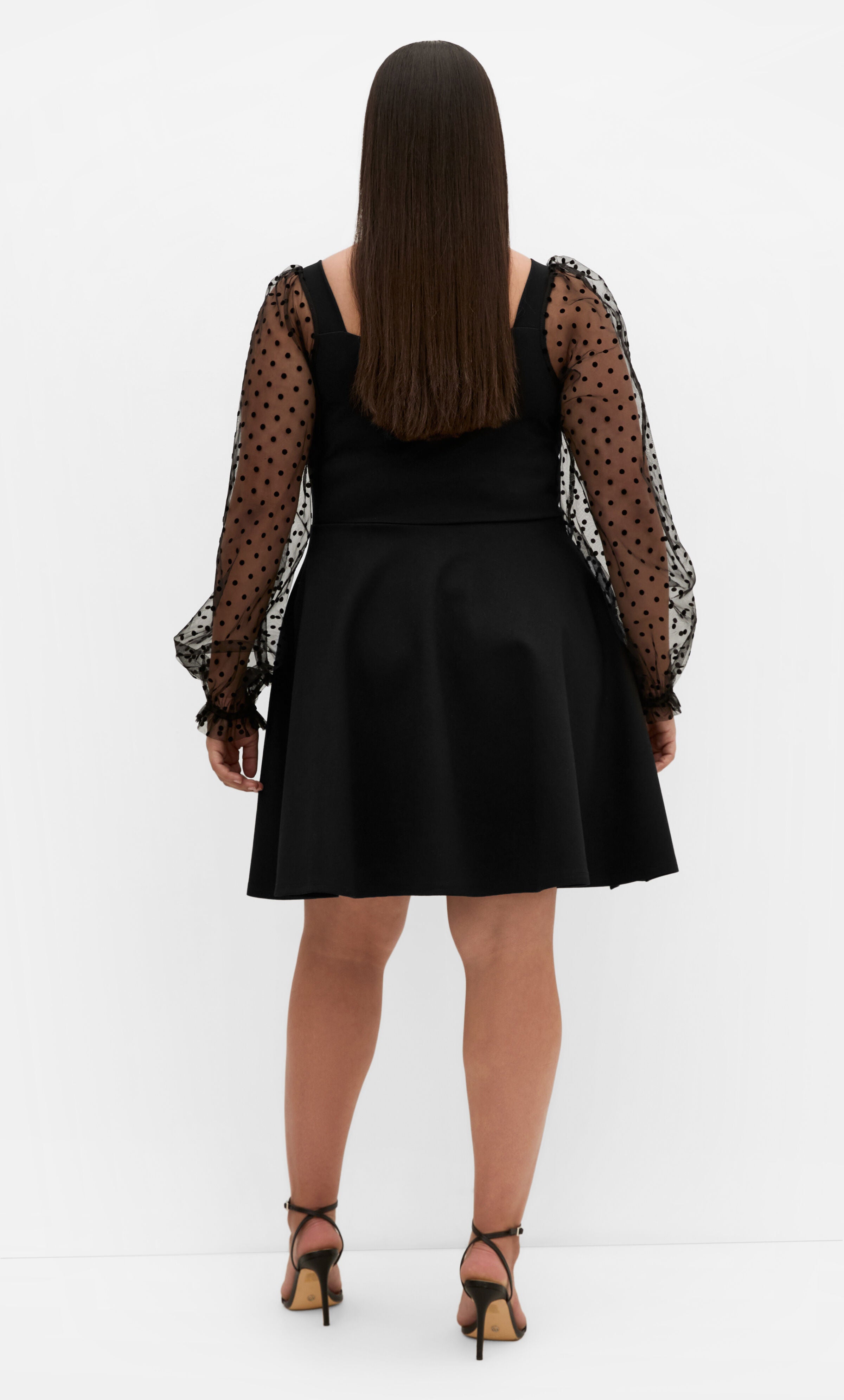 Asher Spot Sleeve Skater Dress - black, BLACK, alternate image number 4