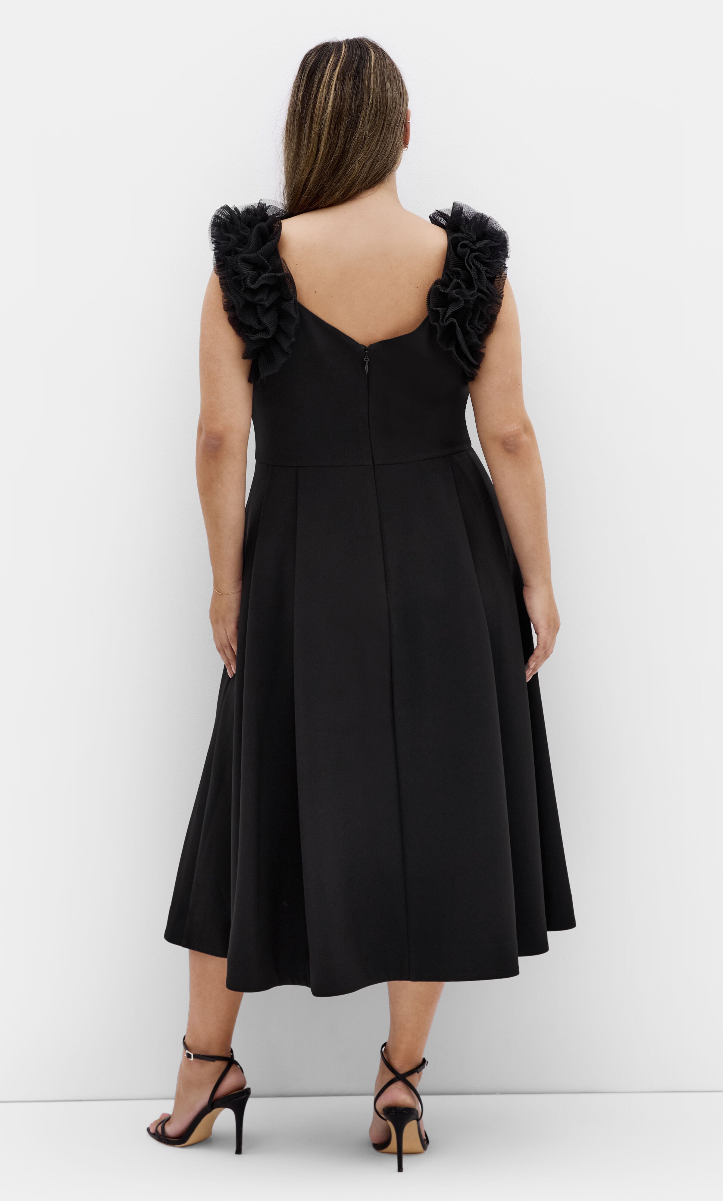 Roselyn Ruffle Tulle Midi Dress - black, BLACK, alternate image number 2