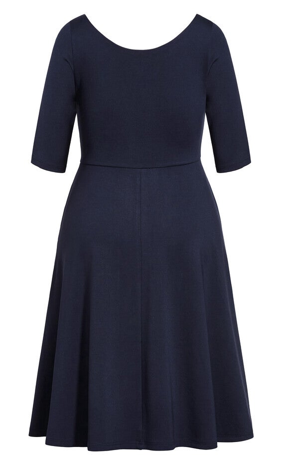 Cute Girl Elbow Sleeve Dress - navy, BLUE, alternate image number null