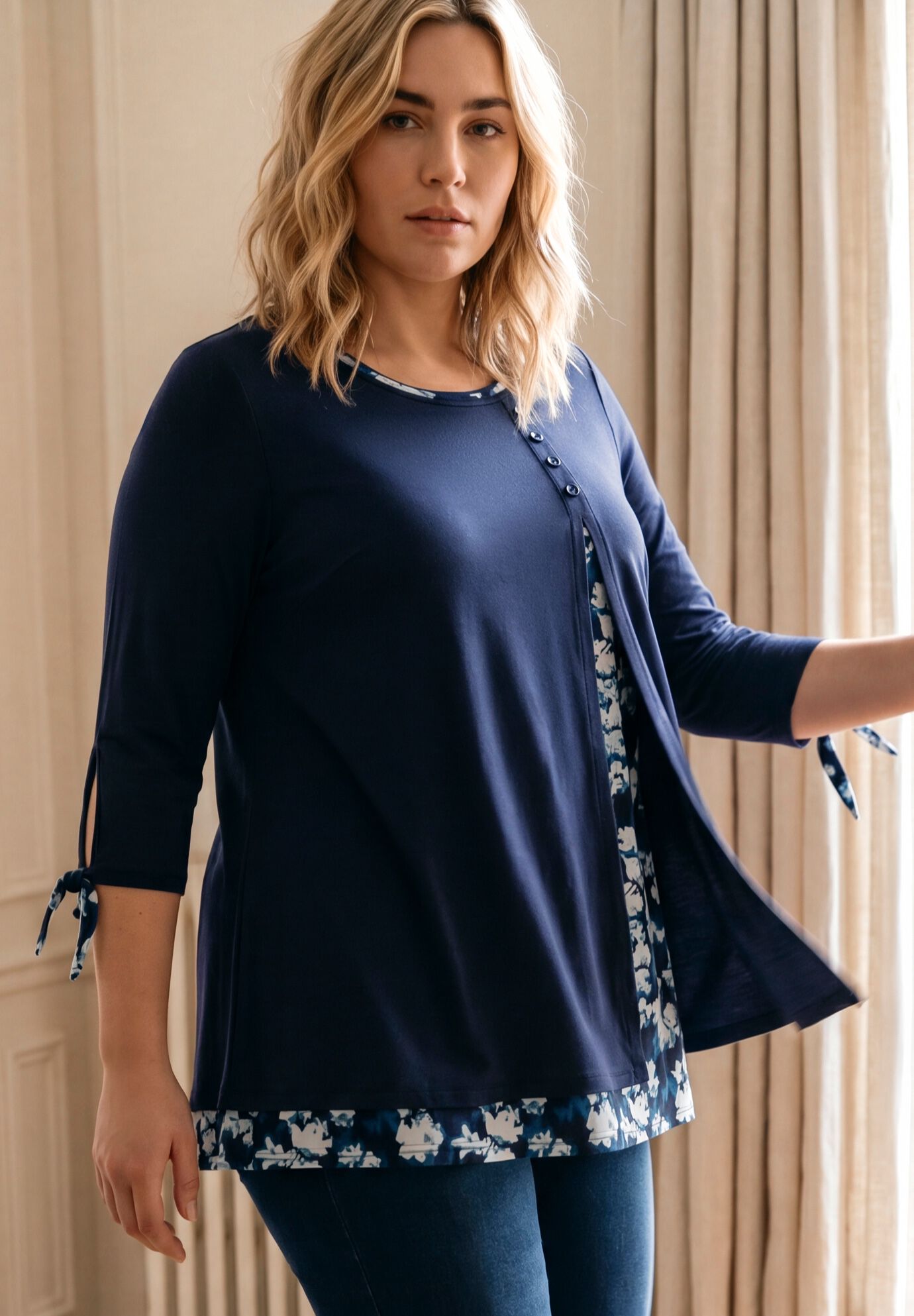 Alena Print Tunic, NAVY HAZY FLORAL, alternate image number 2