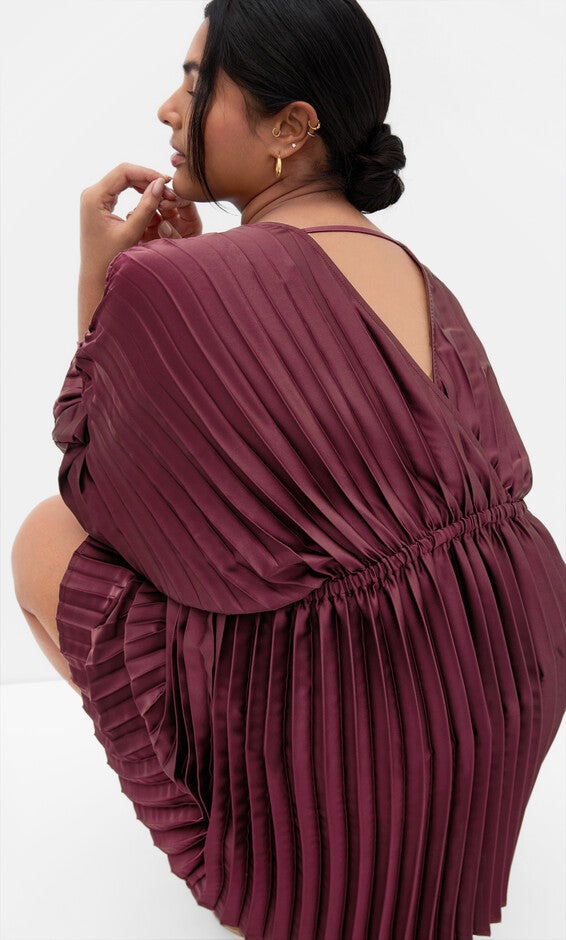 Chloe Pleat Dress - burgundy, RED, alternate image number 3