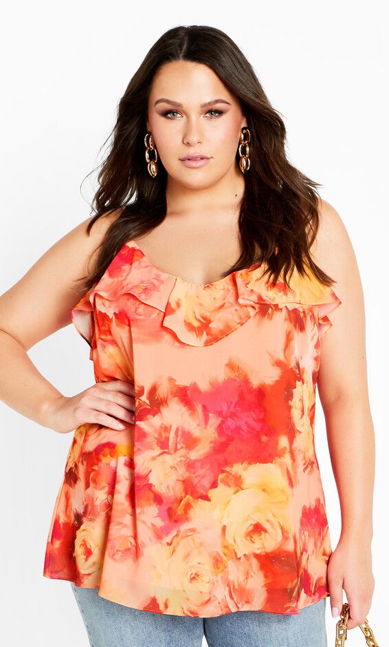 Mischa Print Top - l'amour, ORANGE, hi-res image number 0