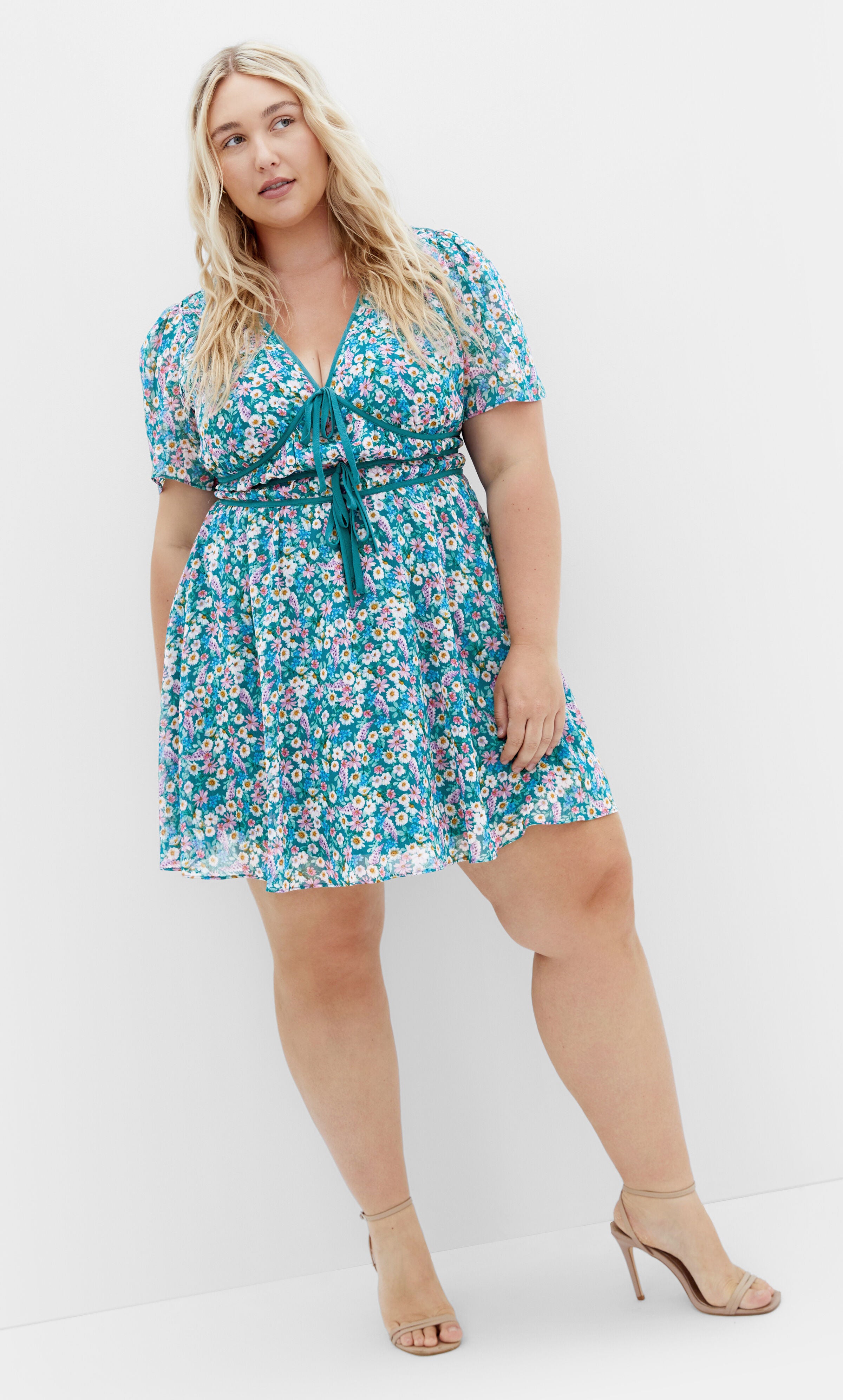 Cara Print Dress - teal, GREEN, hi-res image number 0