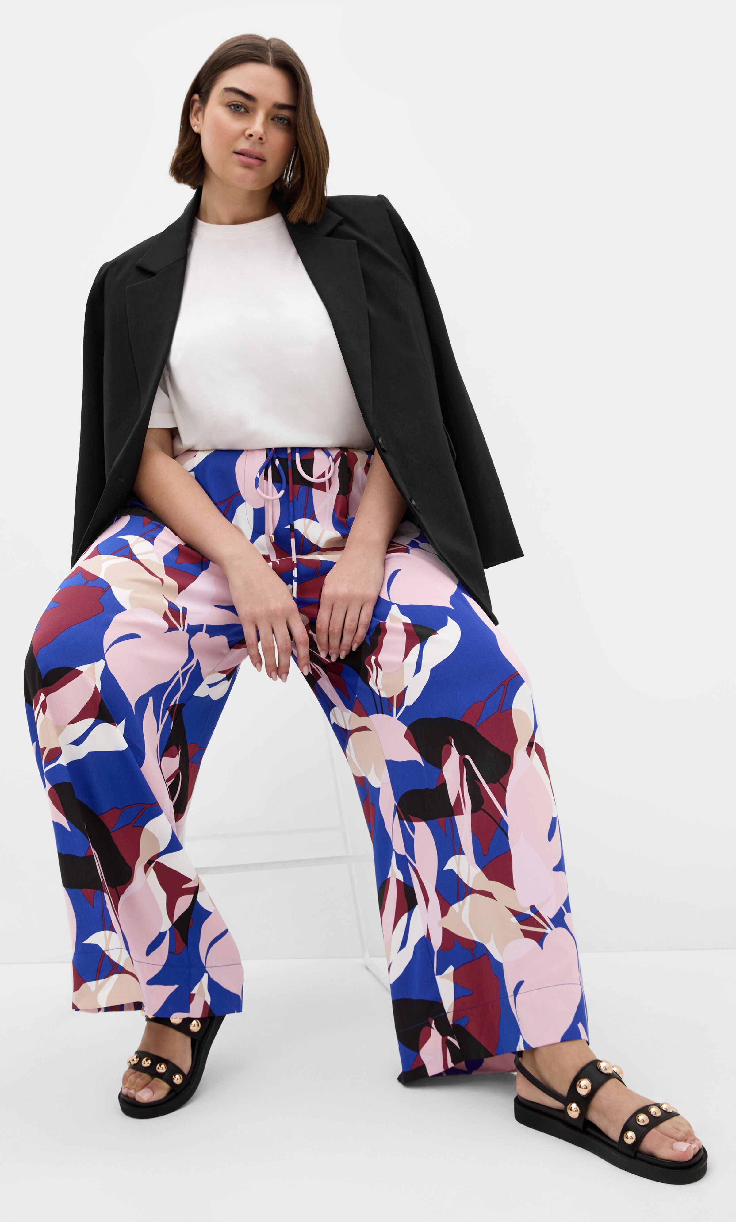 Wild Fern Print Wide Leg Pant, BLUE, on-hover image number 1