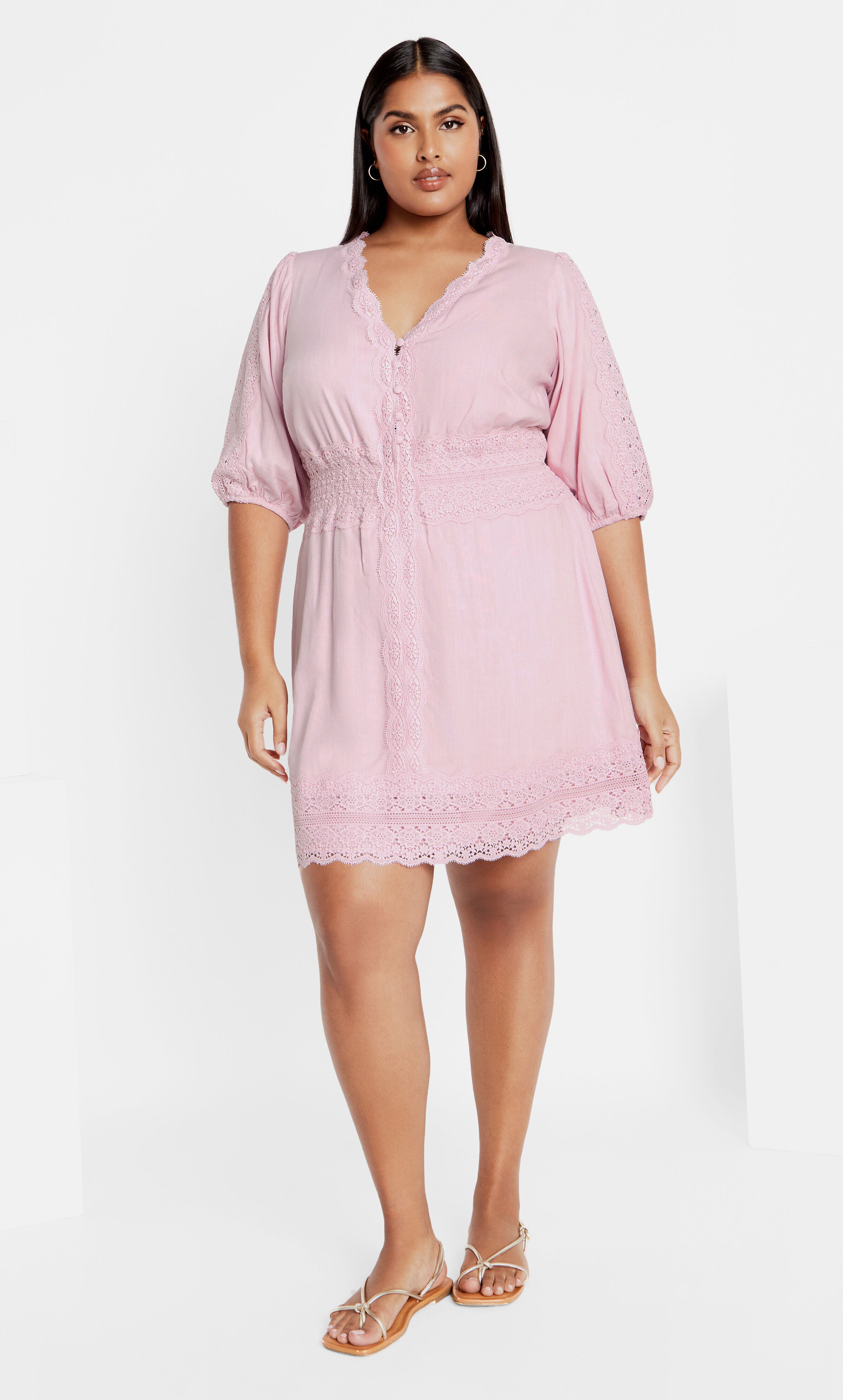 Belle V Neck Mini Dress - pink rose, PURPLE, alternate image number 1