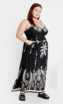 Jez Border Print Maxi Dress - black