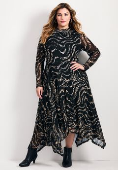 Mere Mesh Printed High Neck Dress