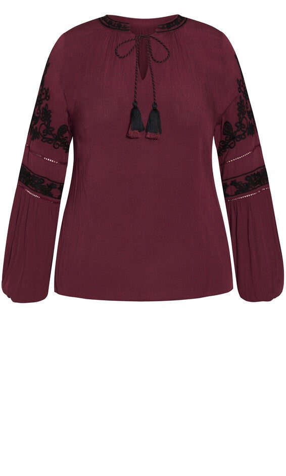 Spirit Embroidered Top - wine, RED, alternate image number null