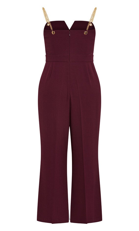 Ann Chain Sleeveless Wide Leg Jumpsuit - oxblood, RED, alternate image number 4