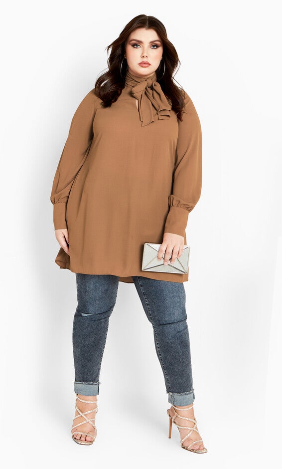 Neck Tie Tunic - caramel, CARAMEL, alternate image number null