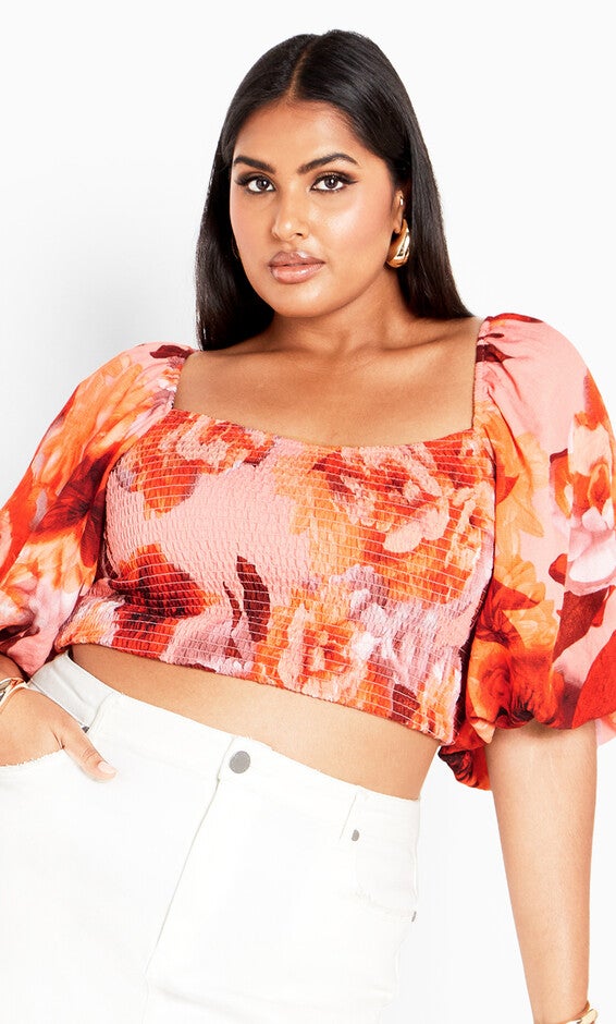Poppie Print Top - peach, BLACK, hi-res image number null