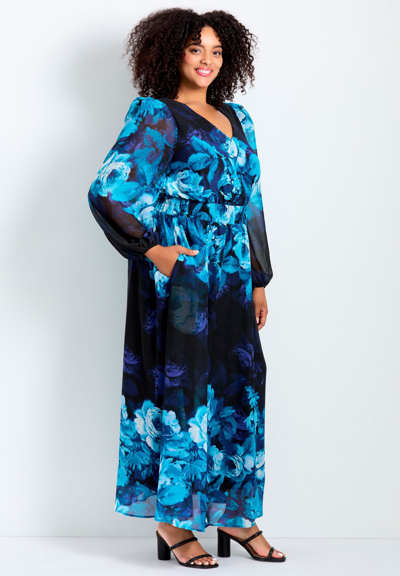 Neve Maxi Dress, AQUA ROSE BORDER, alternate image number 3