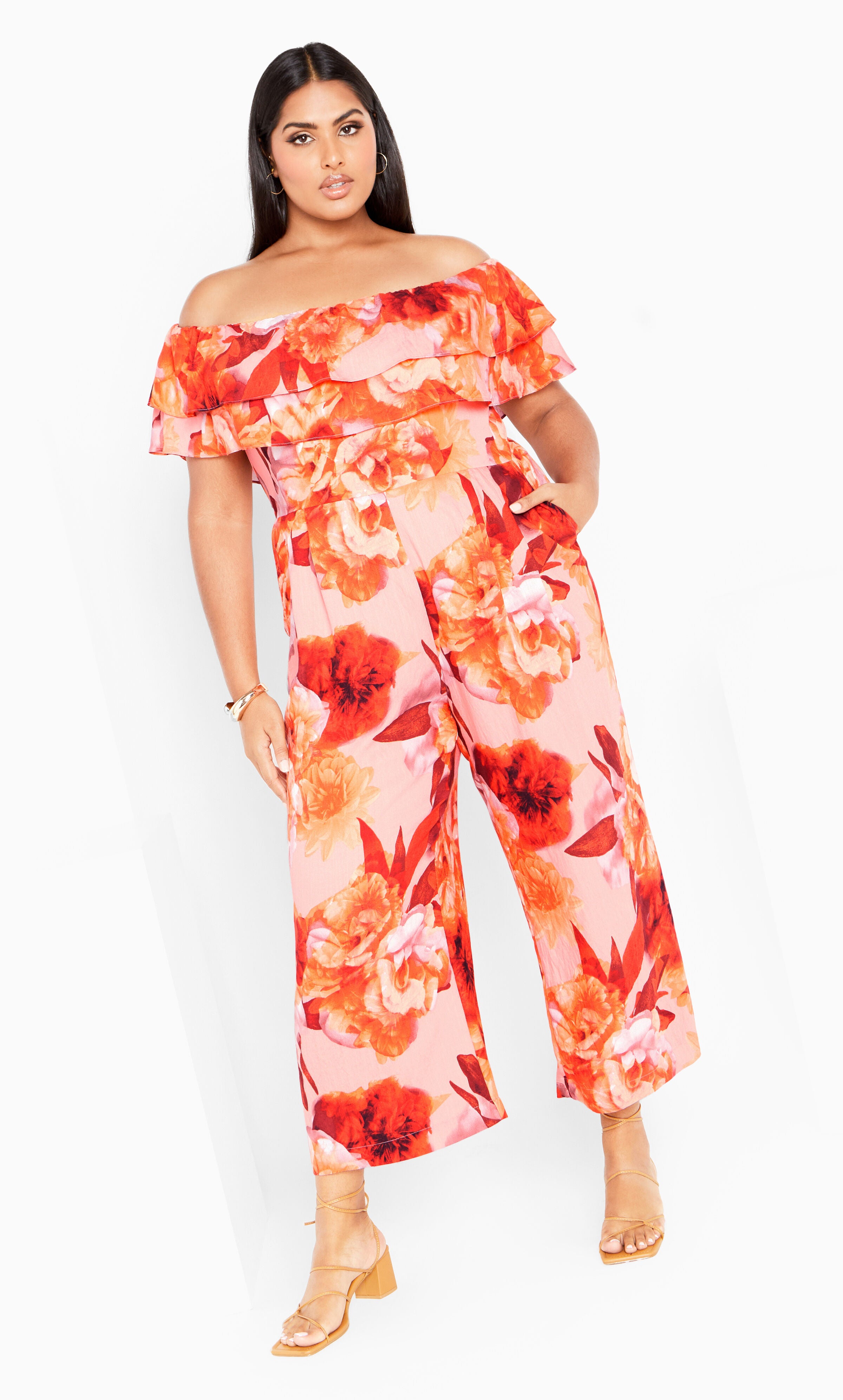 Poppie Print Jumpsuit - peach, BLACK, alternate image number 5