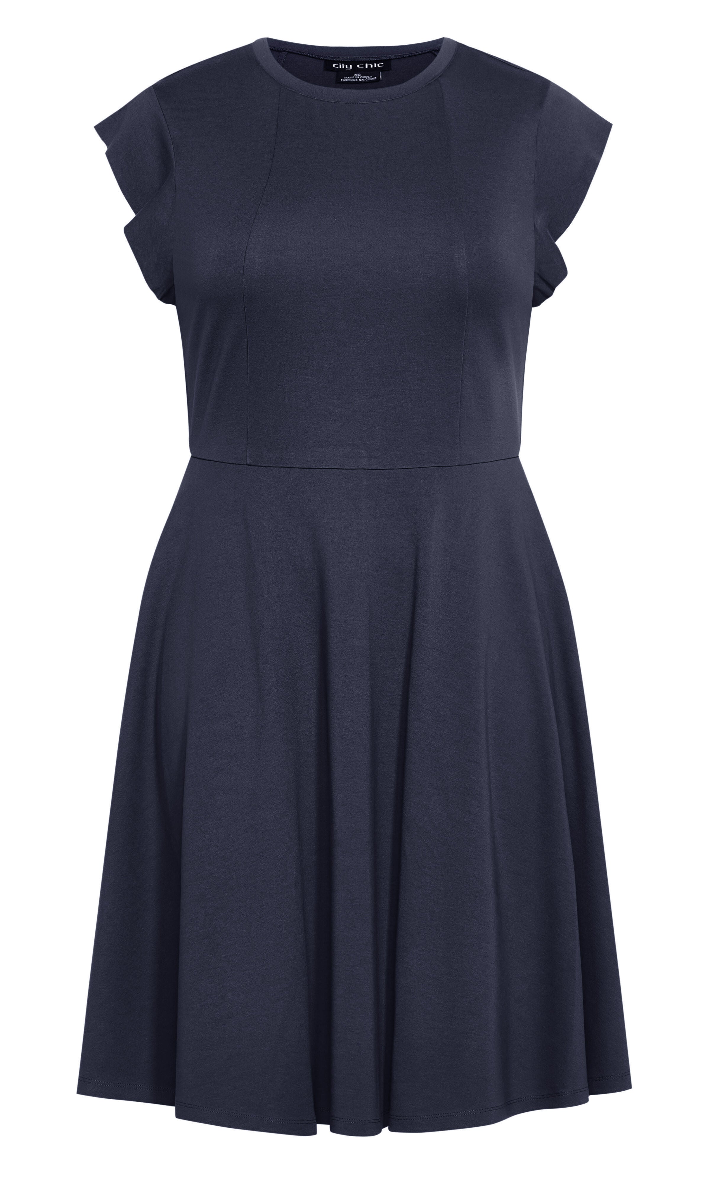Frill Shoulder Dress - navy, BLUE, alternate image number 4